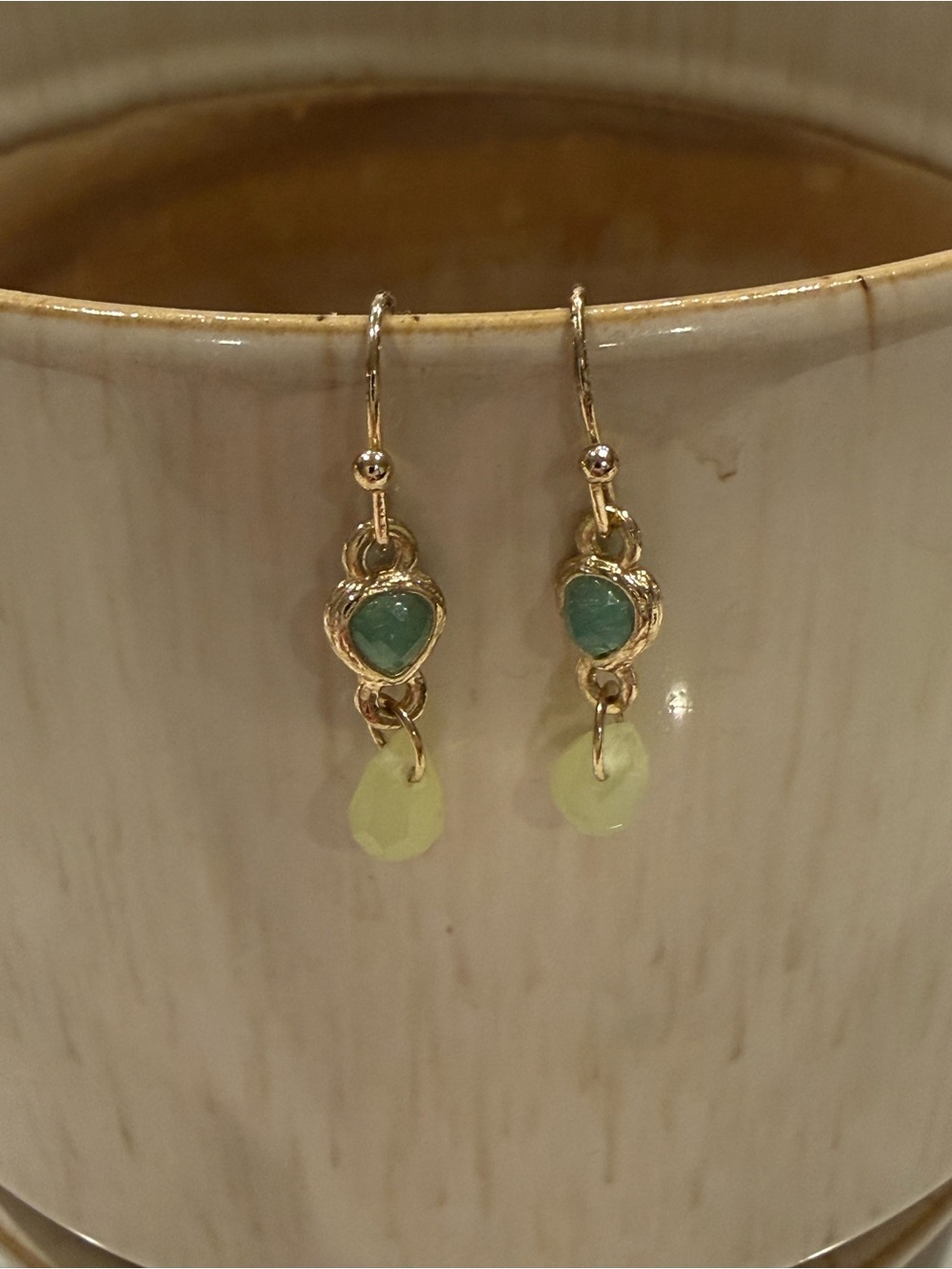 Handmade Faux Gold and Green Lime Beaded Earrings